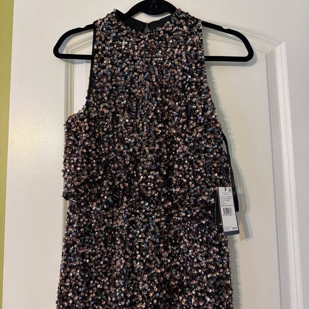 Adrianna Papell Black Multi Beaded Halter Gown